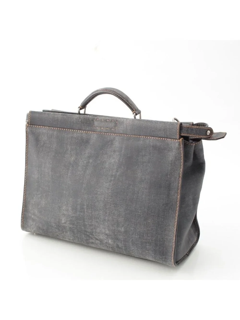 Fendi Peekaboo Leather 2-Way Shoulder Business Bag Indigo